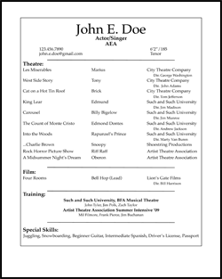 Student Actor's Resume